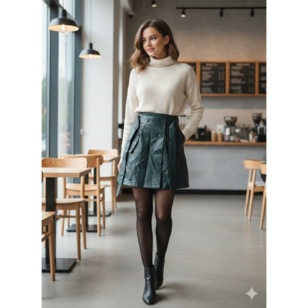 Forever 21 Dark Green Double-Breasted Mini Skirt